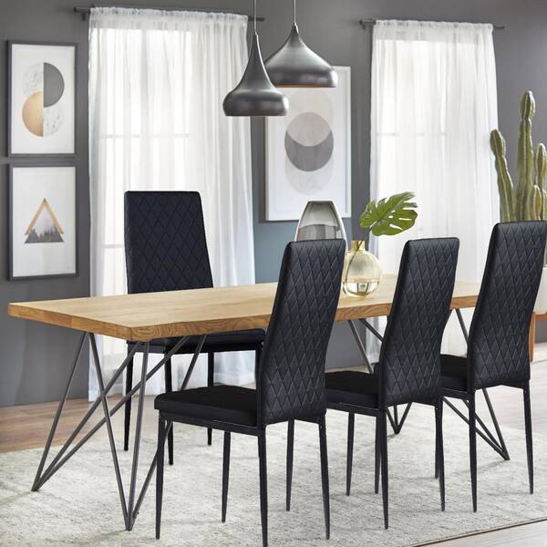 black leather and metal dining chair