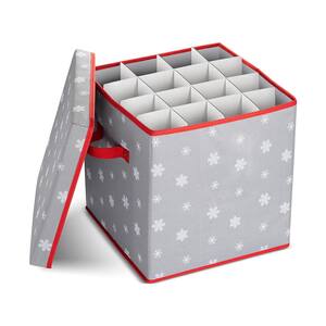 13 in. Gray 600D Polyester Holiday Ornament Storage Box (64-Ornaments)