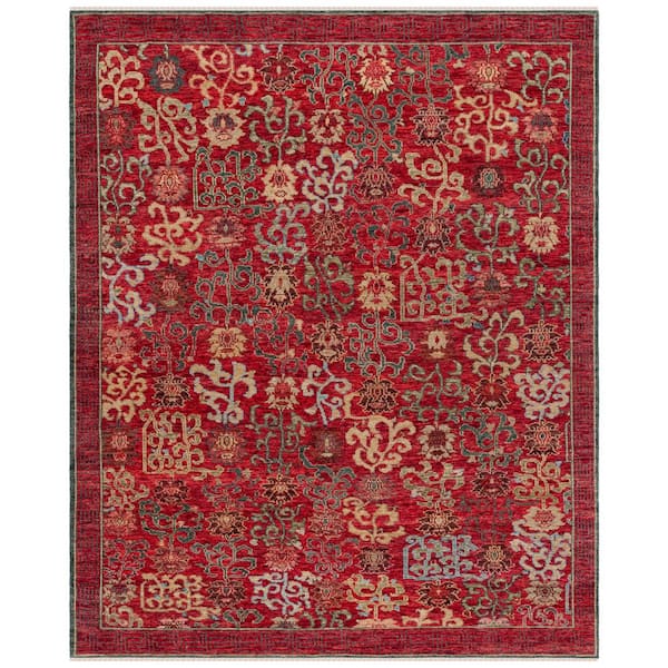 Sultanabad 8 ft. x 10 ft. Red/Ivory Traditional Damask Floral Area Rug