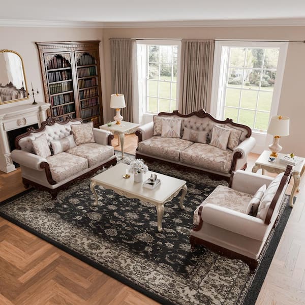 Furniture of America Noel 3-Piece 19 in. Dark Cherry and Light Brown Polyester Living Room Set