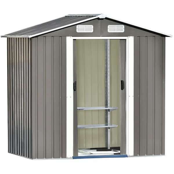 Clihome Gray 4 ft. W x 6 ft. D Metal Garden Shed Patio Storage 