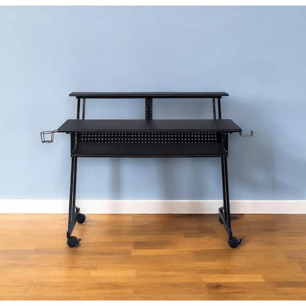 HomeRoots 47 in. Rectangular Black Metal 0-Drawer Computer Desks