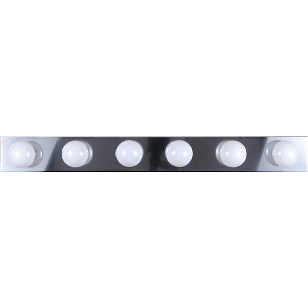 Volume Lighting 6-Light Indoor Chrome Movie Beauty Makeup Hollywood Bath or Vanity Light Bar Wall Mount or Wall Sconce
