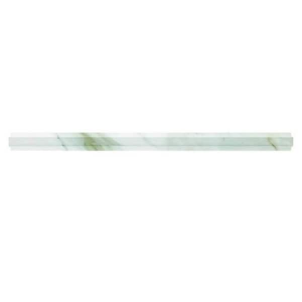 Apollo Tile Large Format Tile and Trims 0.8 in. x 12 in. Snow White Marble Polished Pencil Tile Trim (0.667 sq. ft./case) (10-pack)