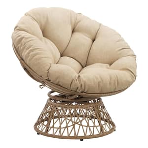 Papasan Chair- Cream Round Pillow Cushion- Natural Wicker Weave