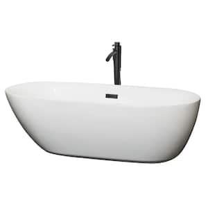 Melissa 70.75 in. Acrylic Flatbottom Bathtub in White with Matte Black Trim and Faucet
