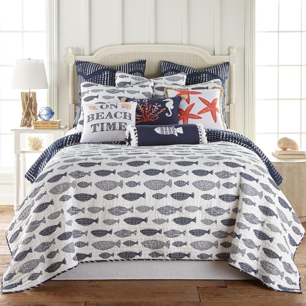LEVTEX HOME Bakio 3-Piece Navy and White Cotton Full/Queen