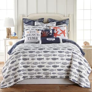 Bakio 3-Piece Navy and White Cotton Full/Queen Quilt Set