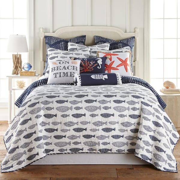 Bakio 3-Piece Navy and White Cotton King Quilt Set