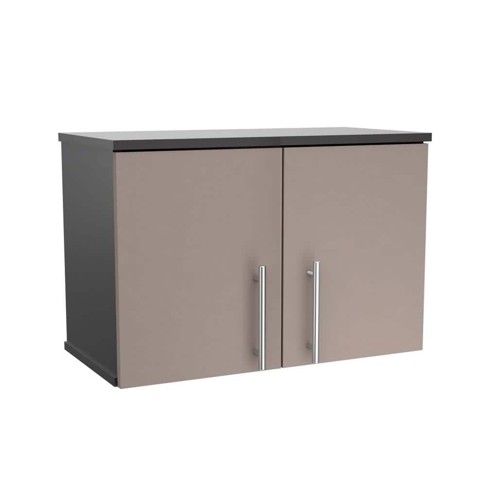 Taupe and Dark Gray Wall Mounted Storage Cabinet with Metal Handles