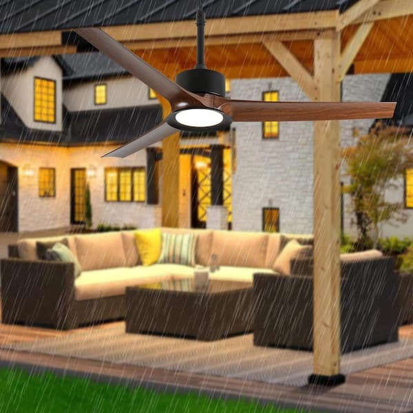 ONEMIX 52 in. Outdoor Black Housing Ceiling Fan with Light, Hook