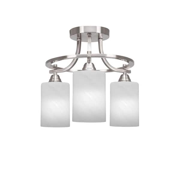 Unbranded Madison 14.25 in. 3-Light Brushed Nickel Semi-Flush Mount with White Marble Glass Shade