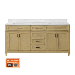 Talmore 72 in W x 22 in D x 35 in H Double Sink Bath Vanity in Light Oak With White Engineered Marble Top
