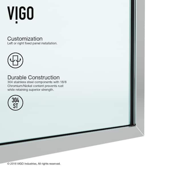 Zenith 34 in. W x 74 in. H Frameless Fixed Shower Screen Door in Chrome with 3/8 in. (10mm) Clear Glass
