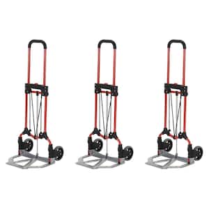 160 lbs. Capacity Personal MCI Folding Hand Truck with Rubber Wheels, Red/Silver (3-Pack)