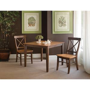 Skylar 3-Piece 36 in. Cinnamon/Espresso Square Wood Dining Set with X-Back Chairs