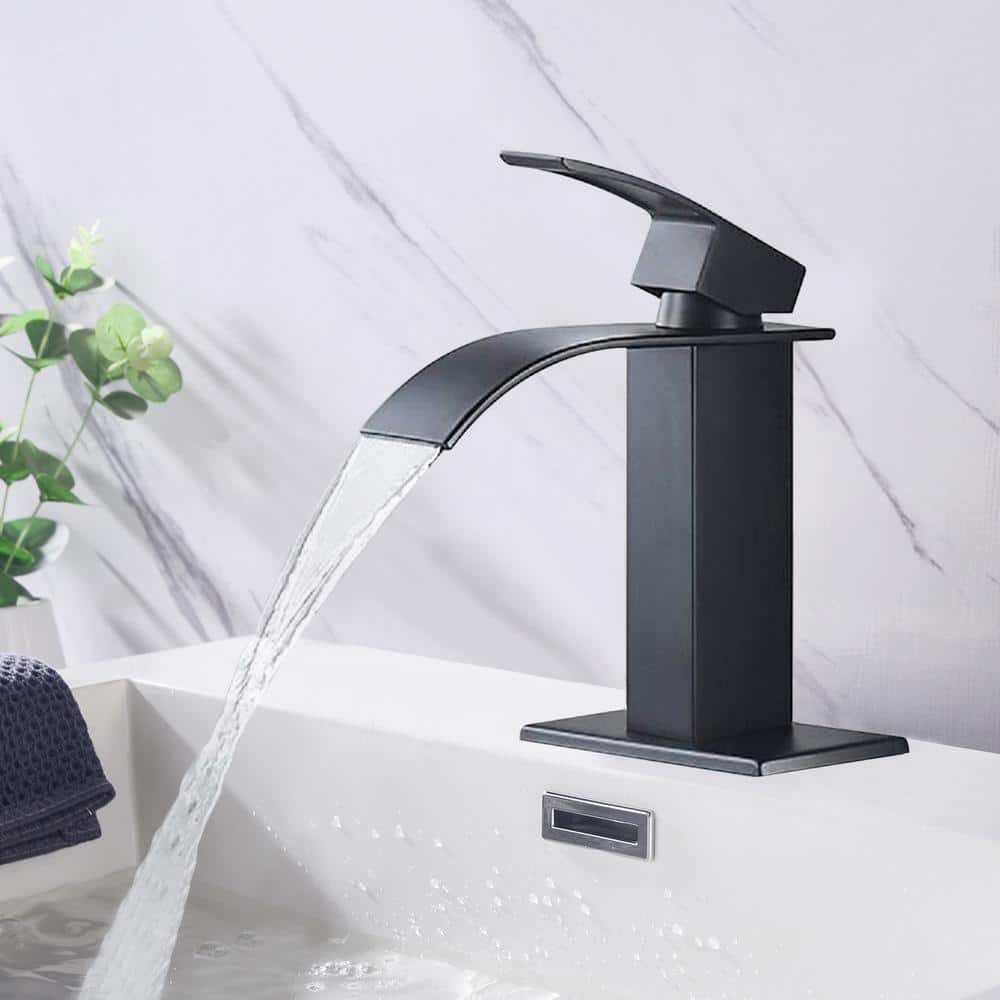 Matte Black Single Handle Waterfall Spout Bathroom Faucet