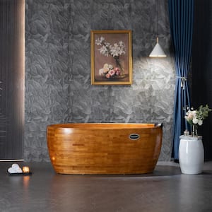 Wudu 59 in. x 31.5 in. Flat Bottom Soaking Bathtub with Reversible Drain in Wood