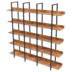 70.9 in. Wide Black and Brown Finish 5 Shelf Open Bookcase