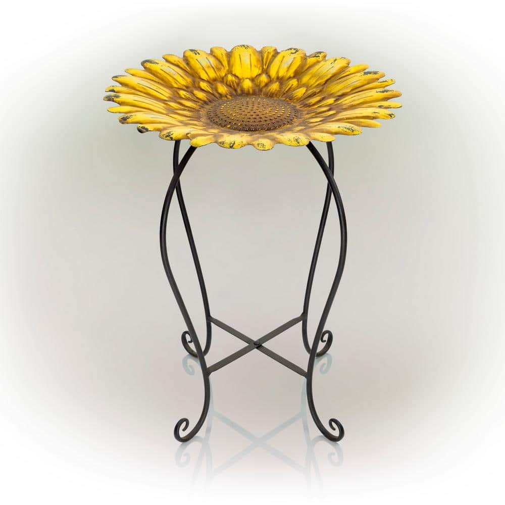 19 in. Tall Embossed Metal Sunflower Birdbath Decoration Yard Statue