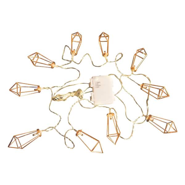 12 ft. 10-Light Battery Operated Metal Indoor Integrated LED String Lights (2-Pack)