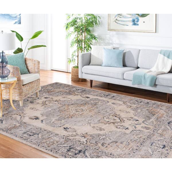 SAFAVIEH Martha Stewart 7 ft. x 7 ft. Beige/Gray Distressed Ornate