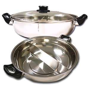 Shabu 7.75 in. Stainless Steel Electric Wok Mongolian Hot Pot with Broiler