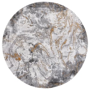 Craft Gray/Yellow 7 ft. x 7 ft. Abstract Marble Round Area Rug