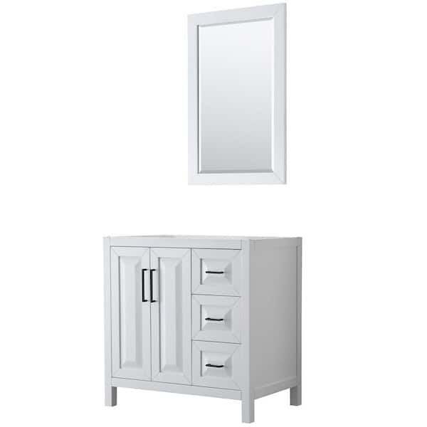 Wyndham Collection Daria 35 in. W x 21.5 in. D x 35 in. H Single Bath Vanity Cabinet without Top in White with 24 in. Mirror