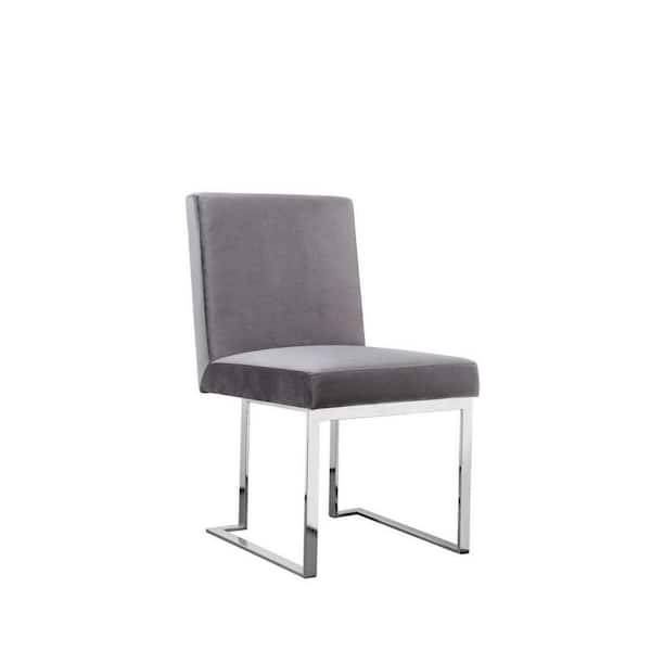 Benjara Gray and Silver Velvet Metal Frame Dining Chair (Set of 2)