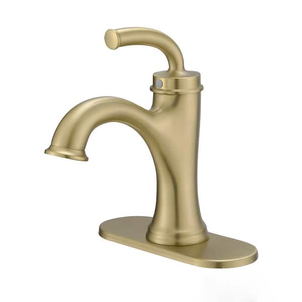 Unbranded Single Handle Single Hole Bathroom Faucet with Drain Assembly in Brushed Gold