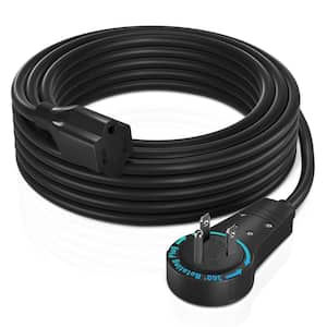 15 ft. 16/3 Light Duty Indoor Extension Cord with 360-Degree Rotating Flat Plug 13 Amp, Black