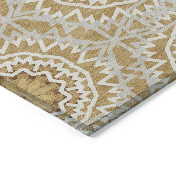 Gold, Gray, Ivory 10 ft. x 14 ft. Woven Floral, Medallion Polyester Rectangle Indoor/Outdoor Area Rug