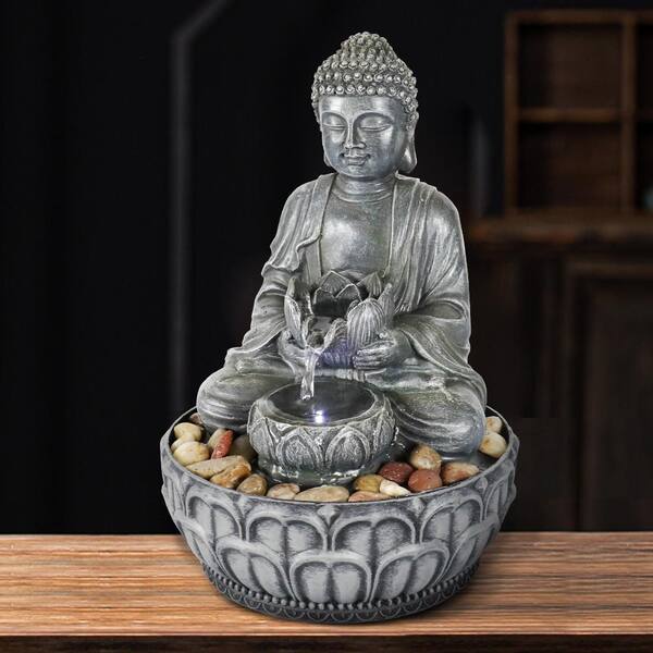 Buddha Indoor Fountain Water Feature LED Lights Polyresin Statues Home Decoratio 