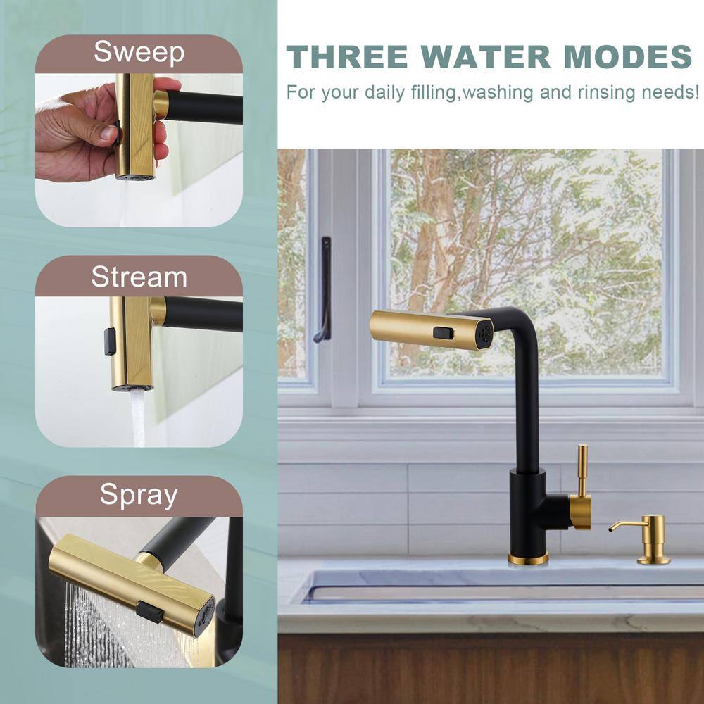 Black and Gold Stainless Steel Pull Down Kitchen Faucet with Ceramic Valve