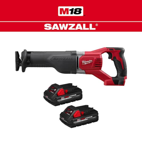 Milwaukee M18 18V Lithium-Ion Cordless SAWZALL Reciprocating Saw with Two 3.0Ah Batteries