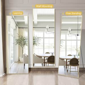 21.26 in. W x 64.17 in. H Metal Gold Standing Mirror Rectangle Full Length Mirror Aluminum Framed Wall Mounted Stand