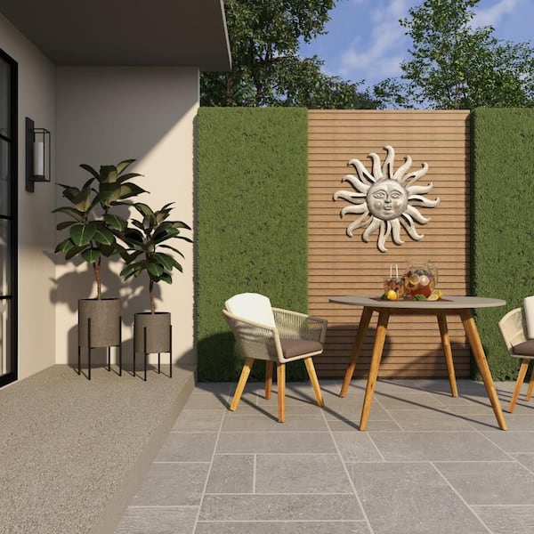 23 in., and 19 in. Large Gray Metal Indoor Outdoor Textured Exterior Planter with Removable Stand (2- Pack)