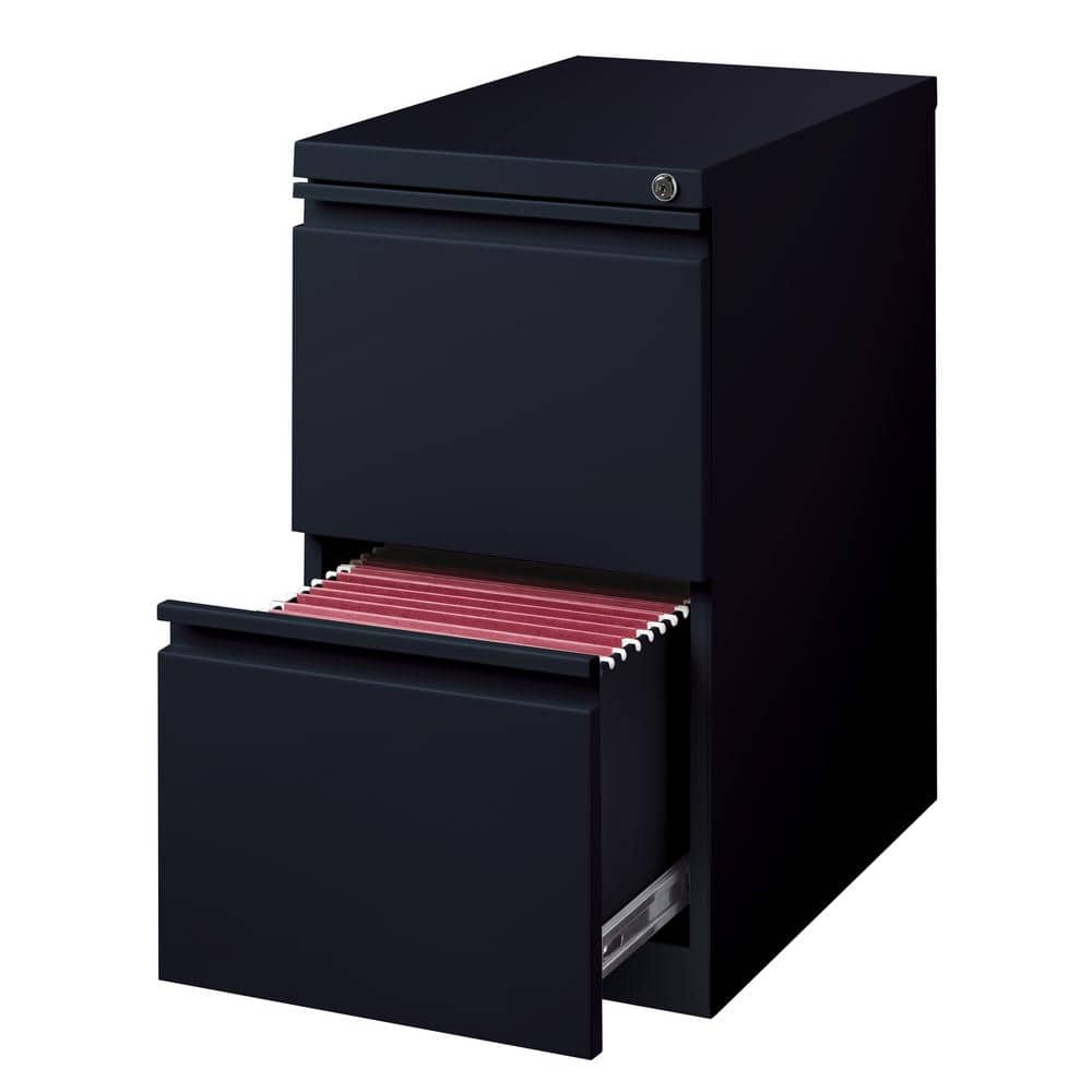 Black Steel 2-Drawer Lockable Mobile Pedestal File Cabinet