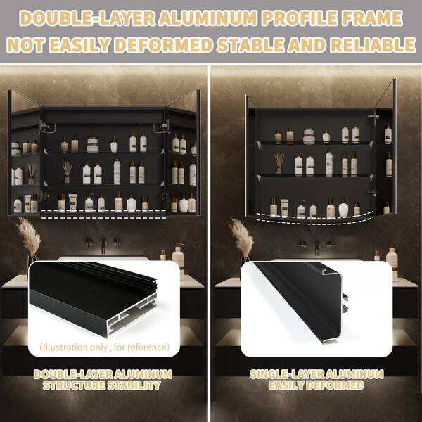 GroGro Velux 20 in. W x 26 in. H Rectangular Aluminum Recessed/Surface Mount Right Dimmable Medicine Cabinet with Mirror LED