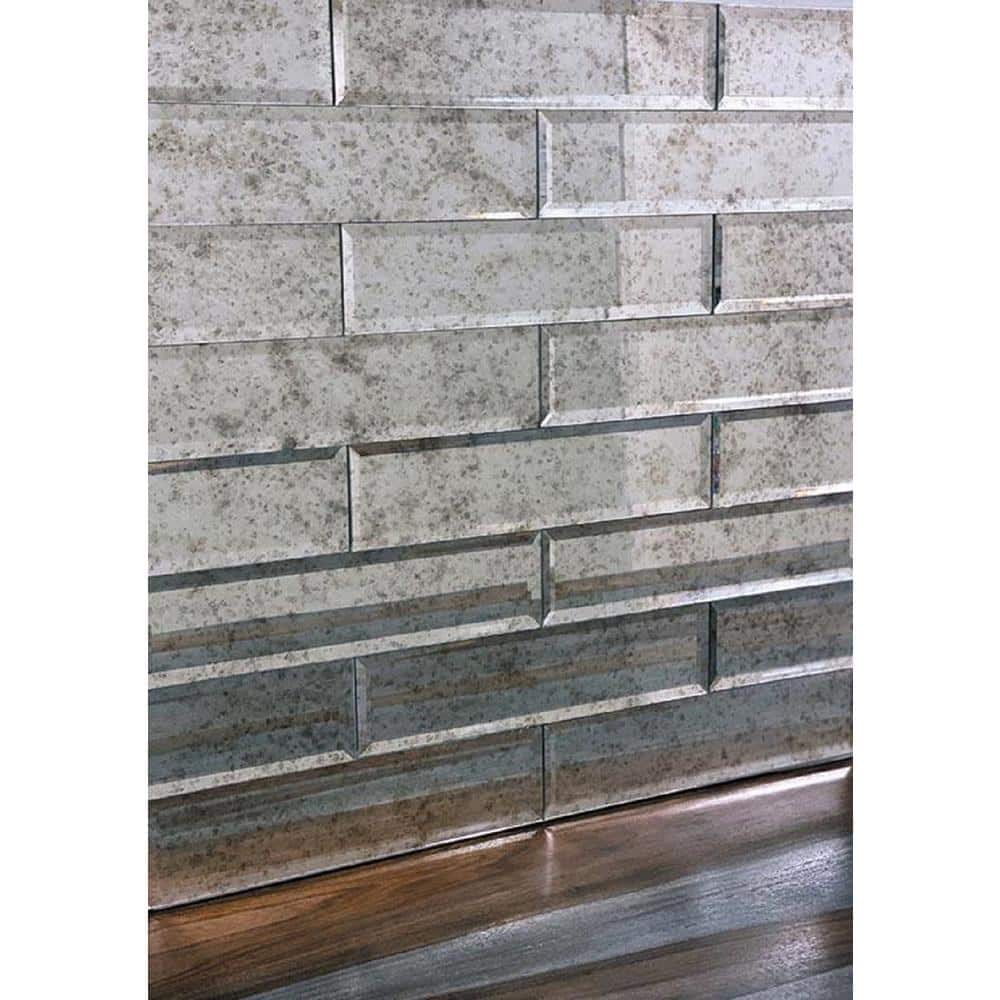 Silver Beveled Polished Glass Subway Tile 3x12 Inch 20 Pack