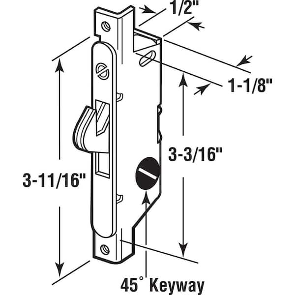 Prime-Line Mortise Lock, 4-5/8 in., Steel, 45 Degree Keyway, Round