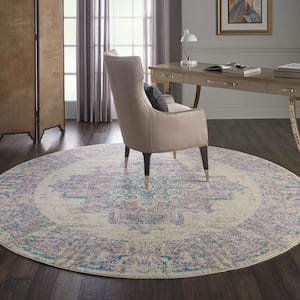 Grafix Ivory/Pink 8 ft. x 8 ft. Persian Medallion Transitional Round Rug