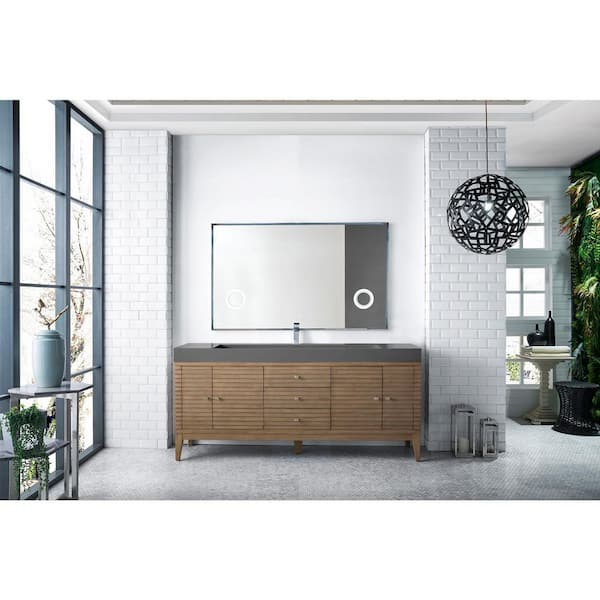 James Martin Vanities Linear 72.5 in. W x 19 in. D x 34.3 in. H Bathroom Vanity in Whitewashed Walnut with Dusk Grey Glossy Composite Top