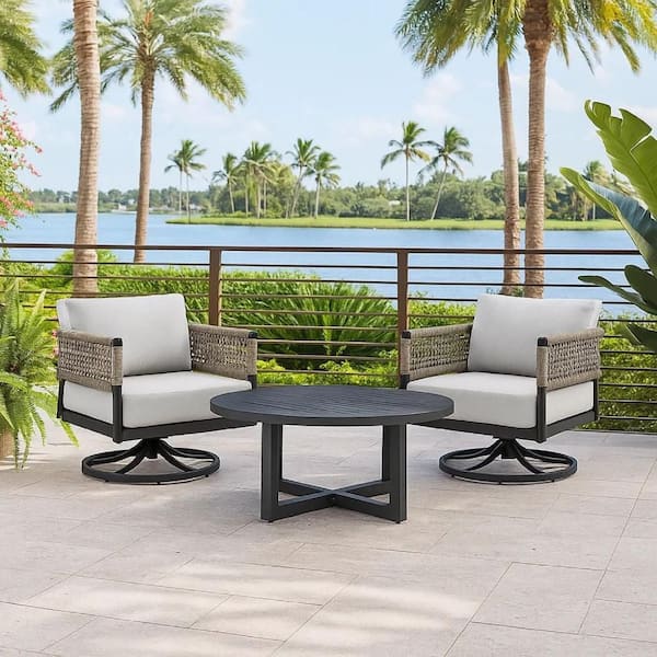 Dena Black 3-Piece Aluminum Outdoor Conversation Set with Polyester Fabric Cushions
