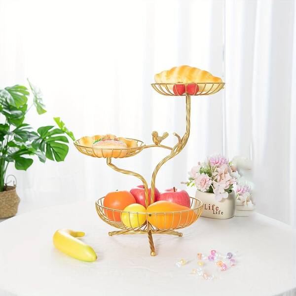3-Tier Decorative Fruit Basket Holder with Metal Stand for Kitchen Countertop Storage