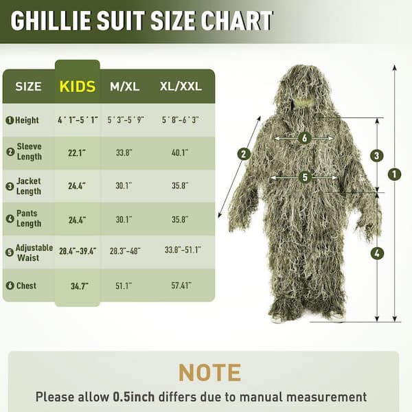 SEEUTEK 6 in 1 Kid Woodland Ghillie Suit, 3D Camouflage Hunting