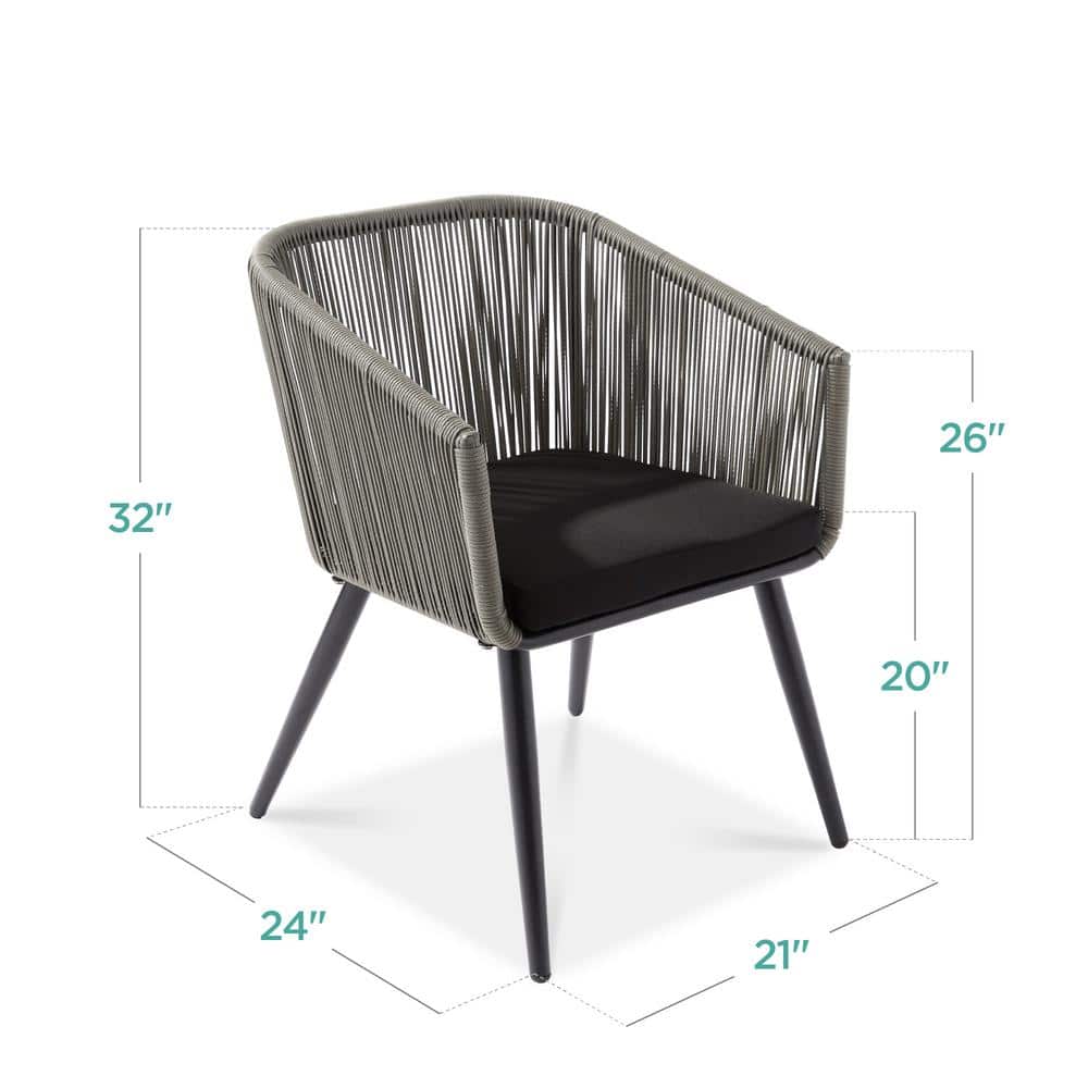 Set of 2 Gray and Black Woven Wicker Patio Dining Chairs