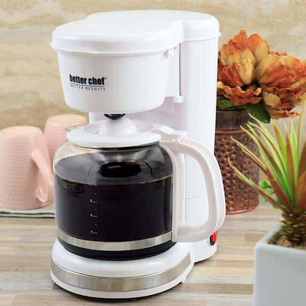 Better Chef Basic Coffee Maker | 4-Cup | Pause-N-Serve | Carafe Warmer |  Reservoir Window (White)