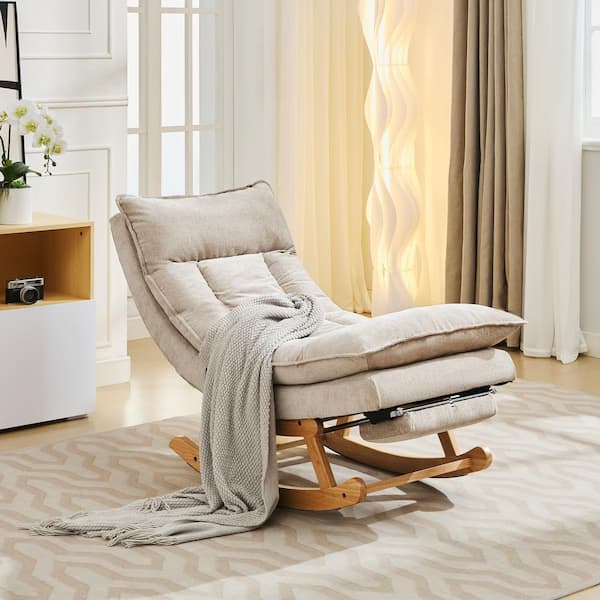 Casual Style Beige Sponge Swing Chair Recliner with Folded Footrest